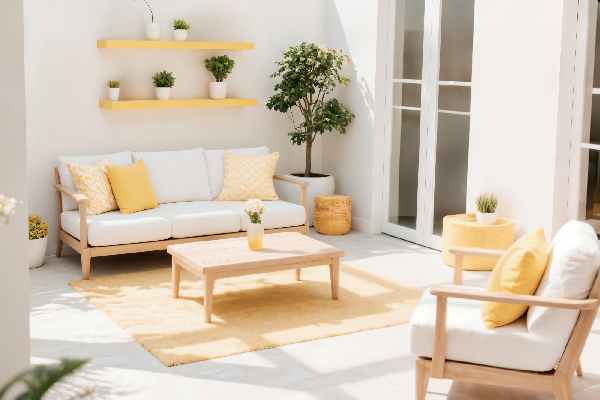 Elegant custom-built wooden bookshelf seamlessly integrated into a living room wall